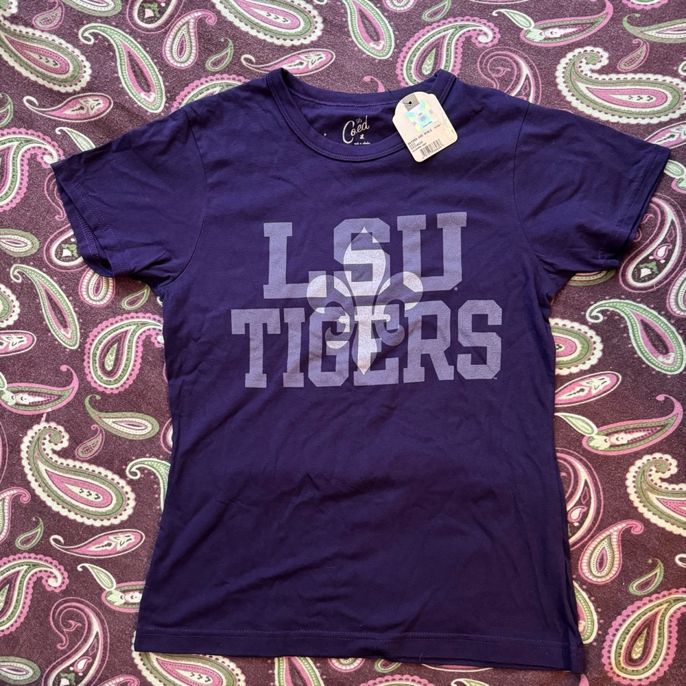 LSU Tigers Purple T Shirt Co.ed Womens L  Top  Short Sleeve